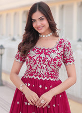 Mod Looking Partywear Gown in Pink Colour